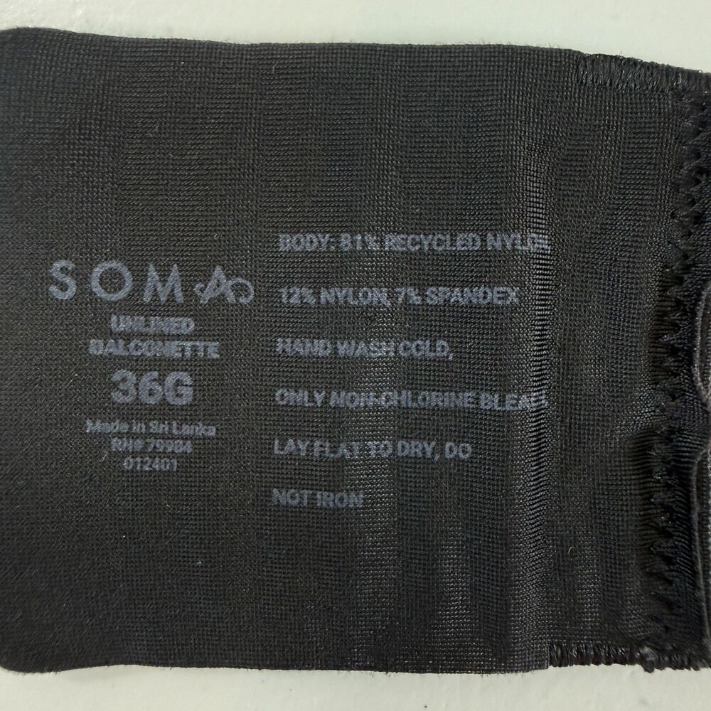 Soma Embraceable Balconette Bra Black Lace Underwire Women's 36G Unlined - Picture 6 of 9